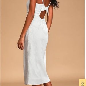 Lulus White Tie-Back Faux-Wrap Midi Dress